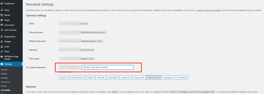 permalink structure of your site